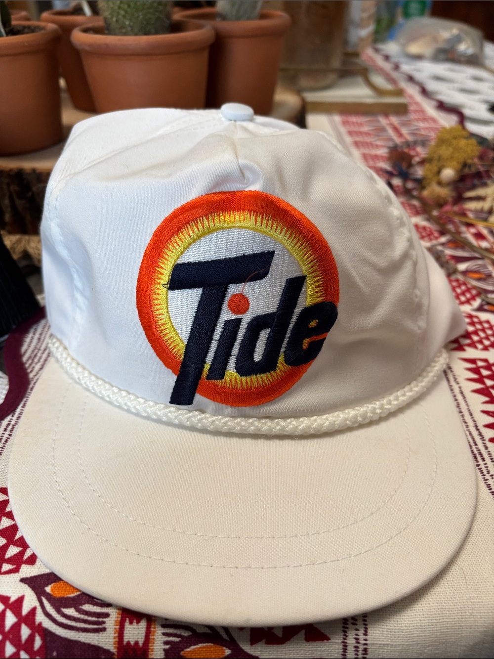 Tide White Embroidered Logo Rope-Detail Cap